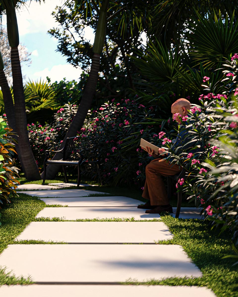 reading book on bench